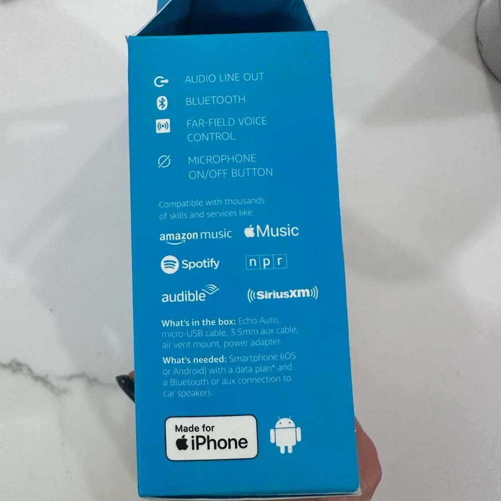 NEW never used Echo Auto Alexa Car Adapter - Black and Blue